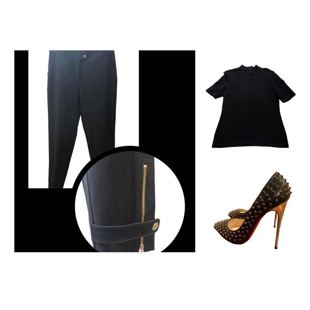 St John Womens Black Gold Zip Casual Pants Career Dress Trousers Size 6
